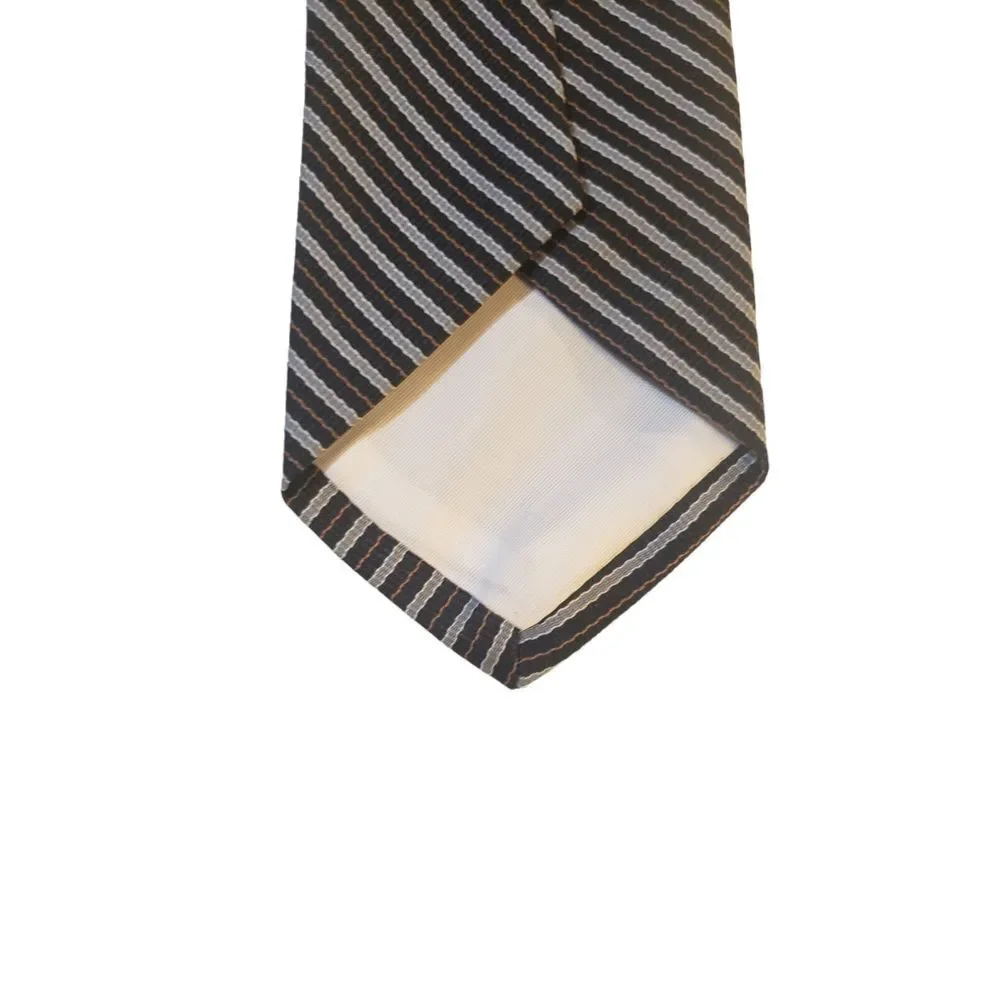 Duxbury Ltd Mens Neck Tie‎ Black Gray Repp Striped 100% Polyester Made in USA